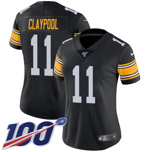 Pittsburgh Steelers #11 Chase Claypool Black Alternate Women Stitched NFL 100th Season Vapor Untouchable Limited Jersey